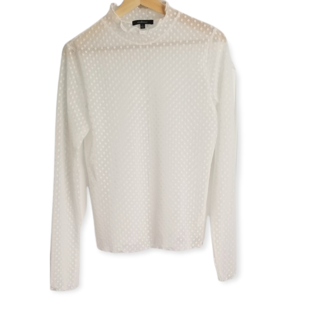 Sheer White Faux Neck Polka Dot Top